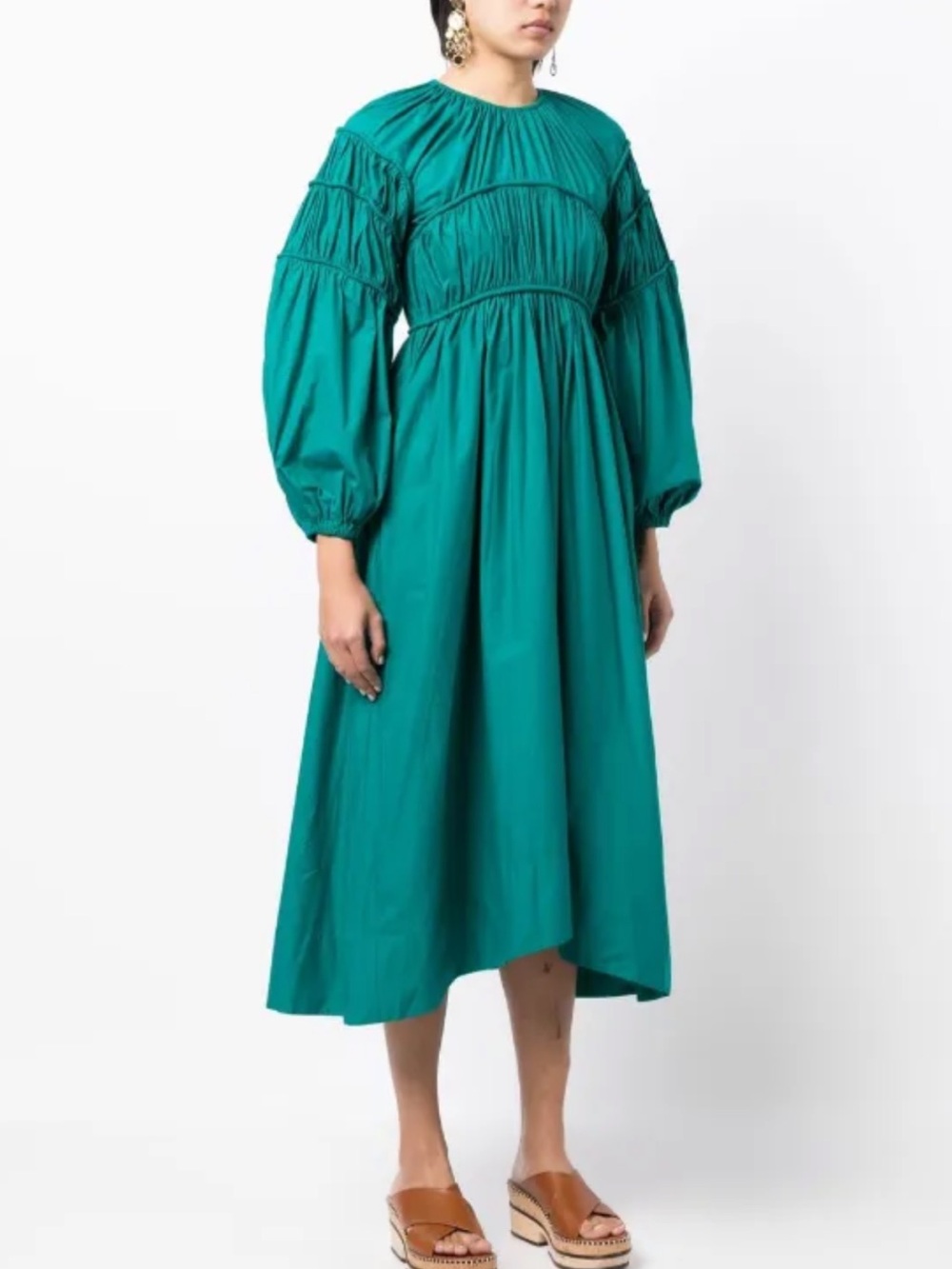 Ulla Johnson Teal Balloon-Sleeve Midi Dress